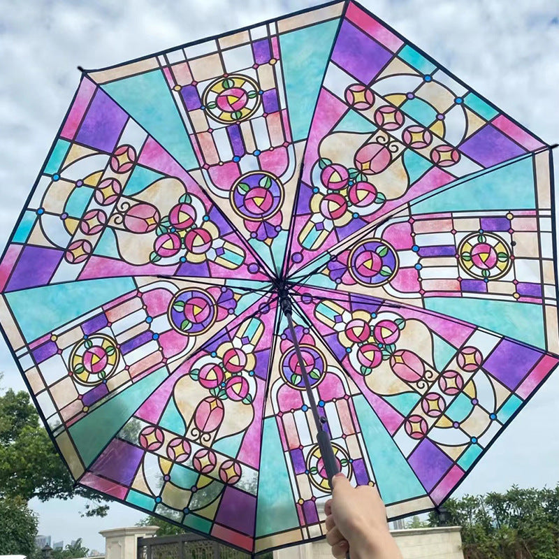 Women Folding Umbrella with Artistic Glass Window Design Kalsten