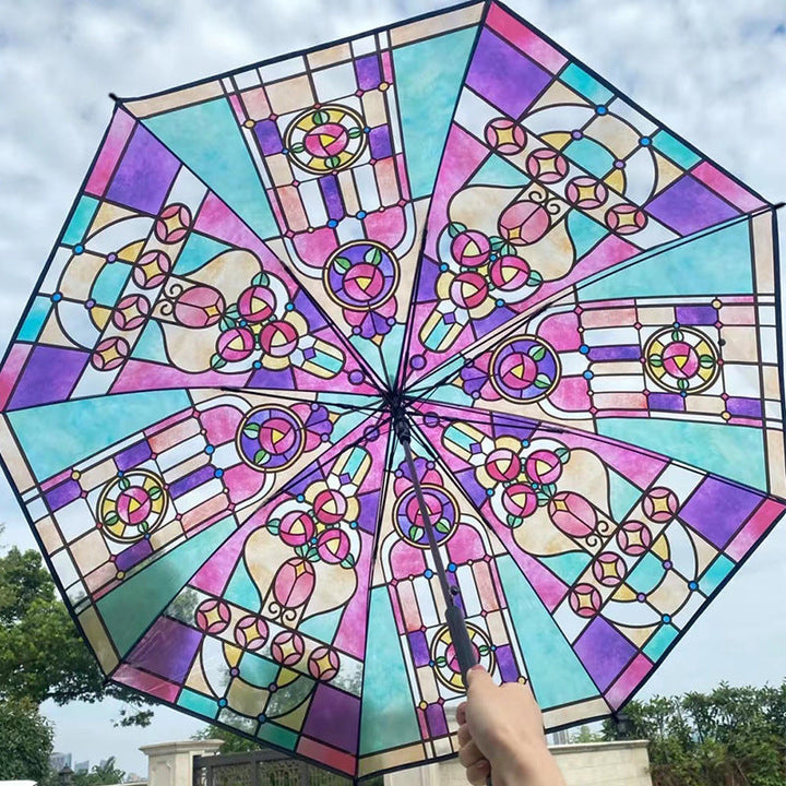 Women Folding Umbrella with Artistic Glass Window Design Kalsten