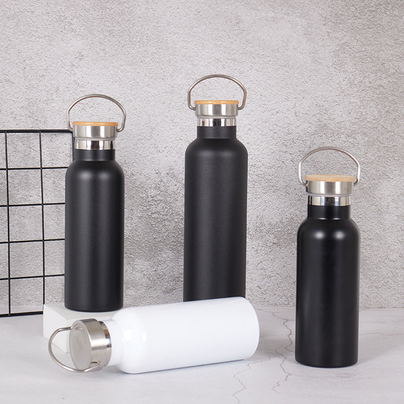 Women's Stainless Steel Water Bottle with Bamboo Lid and Carrying Handle Kalsten