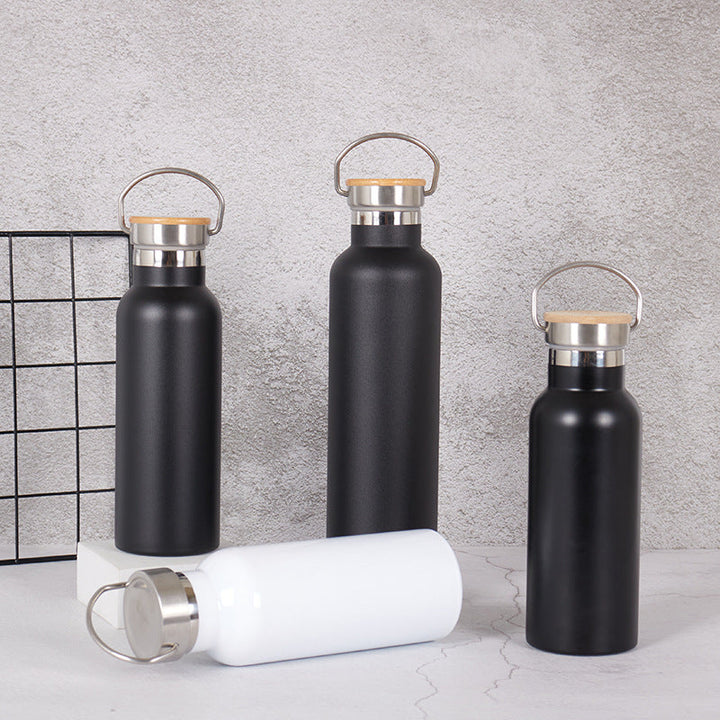 Women's Stainless Steel Water Bottle with Bamboo Lid and Carrying Handle Kalsten