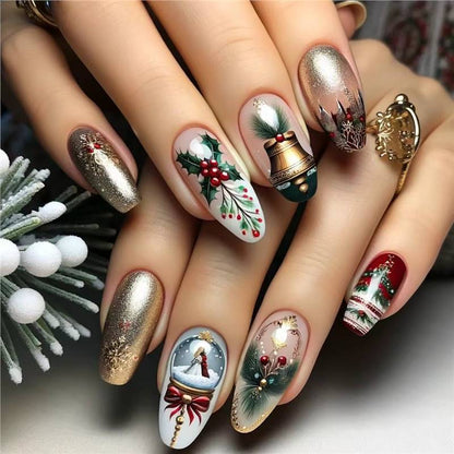 Festive Holiday-Themed Press-On Nail Art Set Acalora