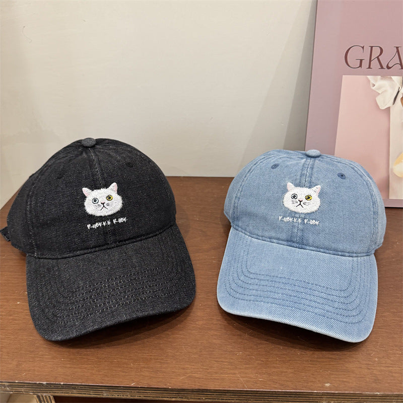 Women's Casual Cotton Baseball Cap with Cat Embroidery Kalsten