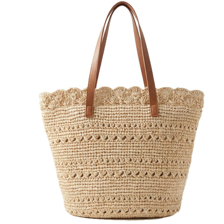 Beach bag with handcrafted crochet pattern and leather handles Kalsten