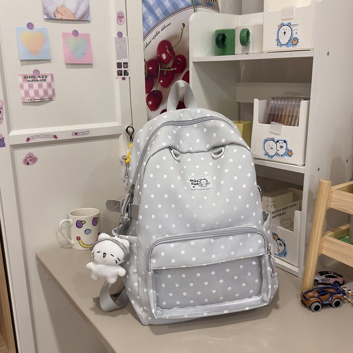 Multi-Pocket Polka Dot School Backpack
