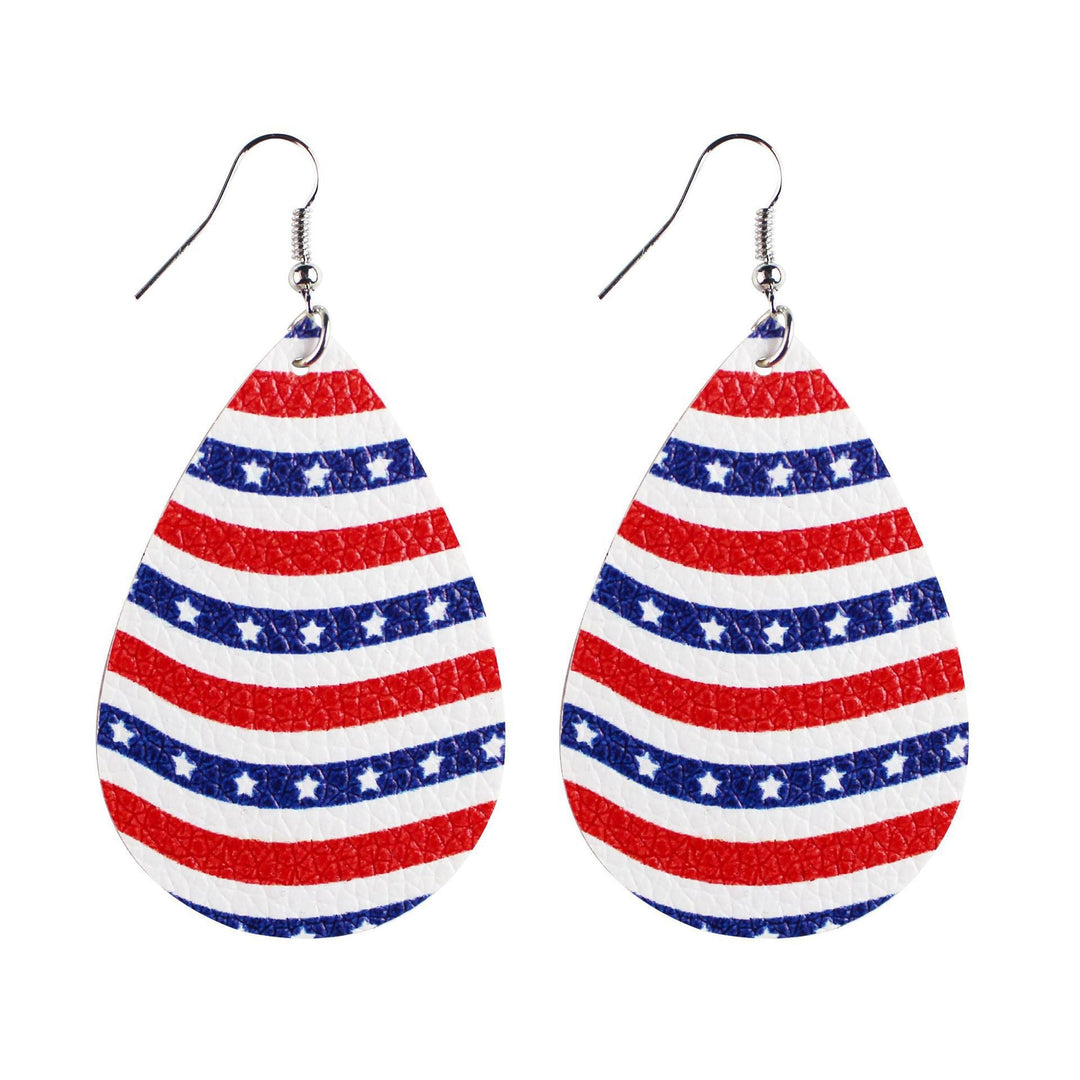 Women's star stripe print faux leather drop earrings with fishhook Kalsten