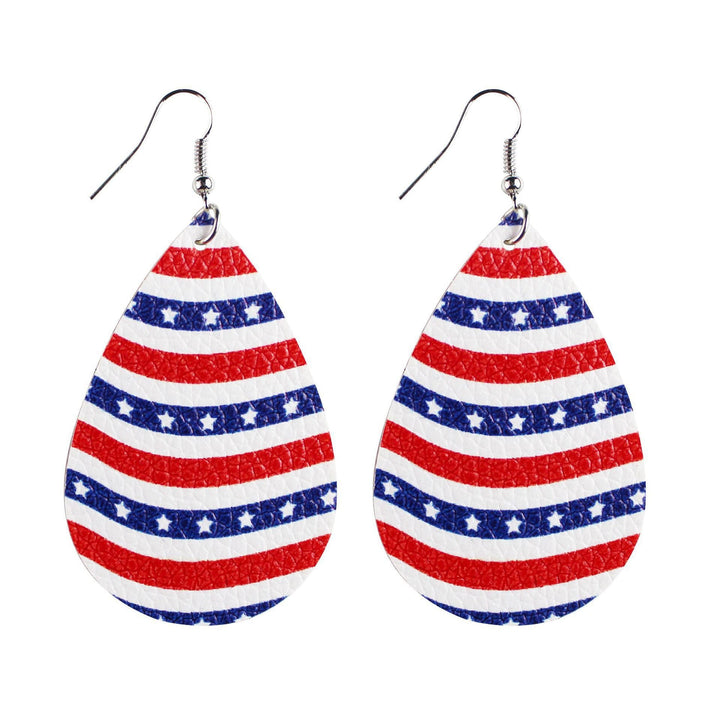 Women's star stripe print faux leather drop earrings with fishhook Kalsten