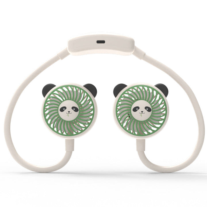 Unisex portable USB neck fan with two animal-shaped fan heads, flexible neckband, rechargeable Kalsten