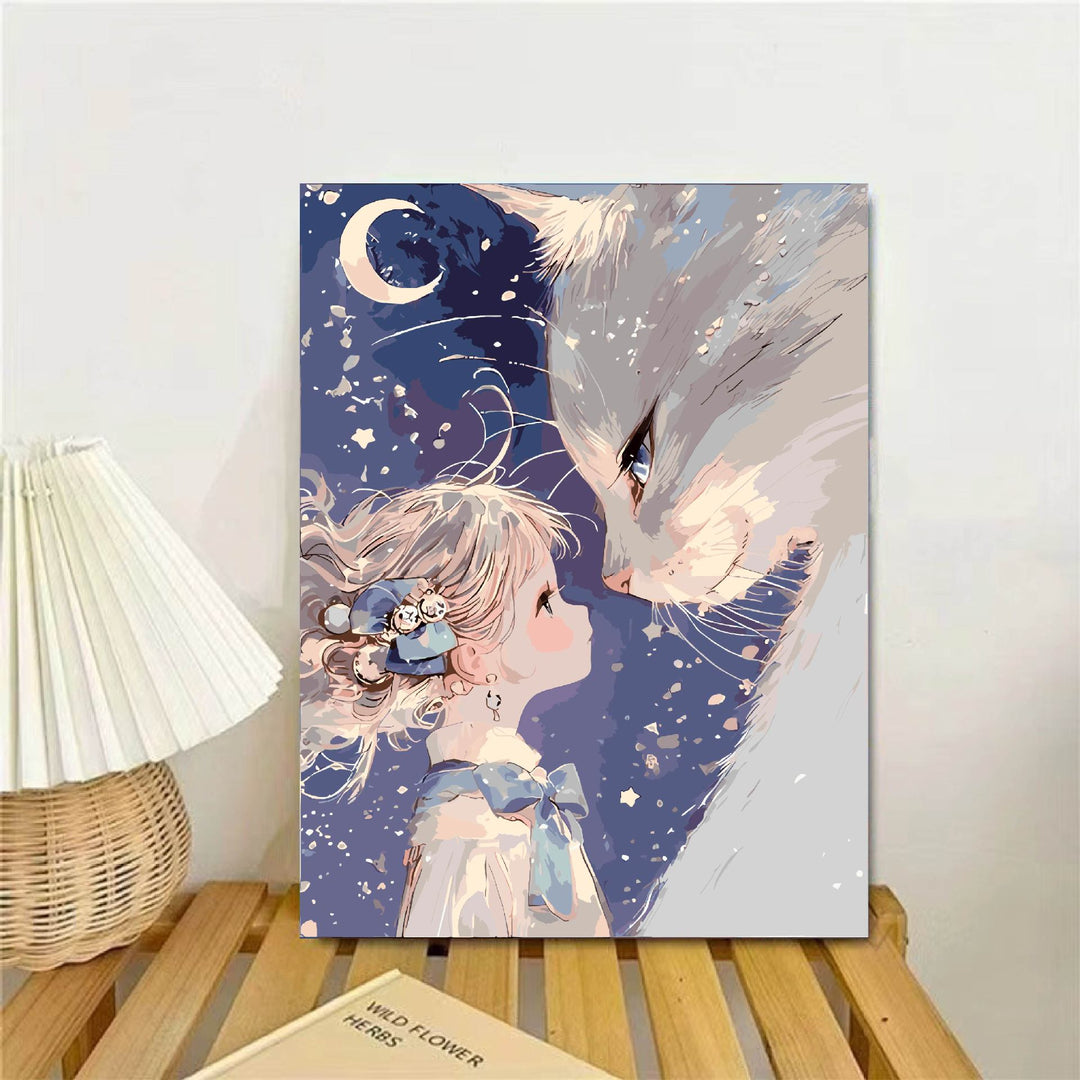 Whimsical Fantasy Cat and Girl Wall Art Kalsten