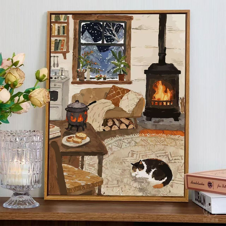 Cozy Fireplace Scene Wall Art Kalsten
