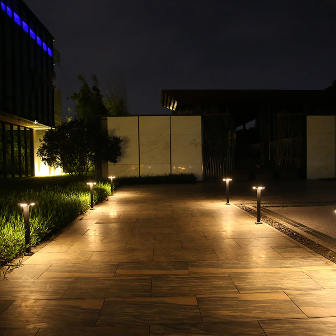 Solar-Powered Low-Profile LED Pathway Bollard Light With Dual Downlights And Anchor Base Kalsten