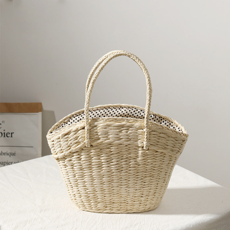Braided beach bag with dotted inner pocket Kalsten