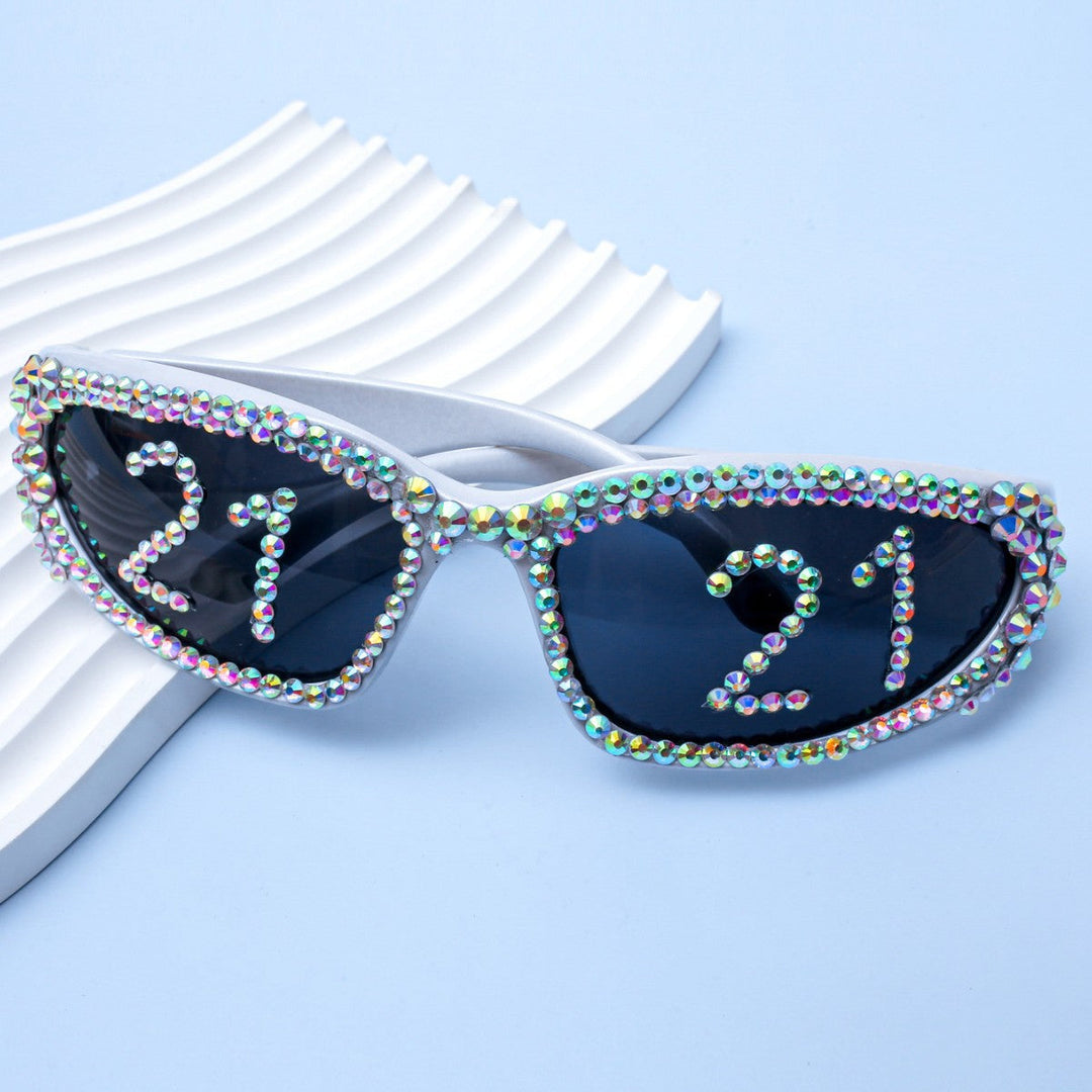 Women Glamorous Rhinestone Sunglasses with Custom Designed Inscription Kalsten
