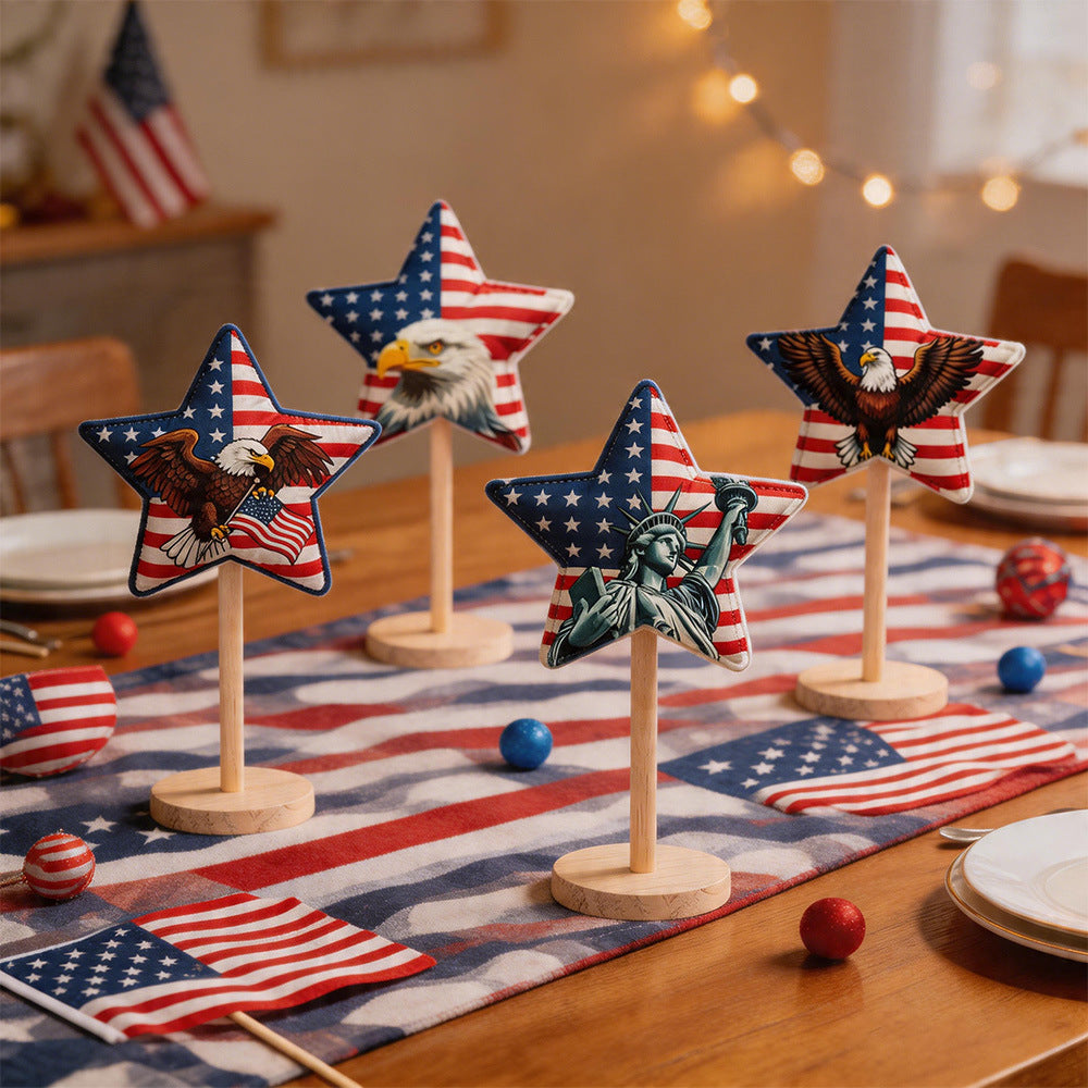 Unisex decorative fabric star display with wooden base Kalsten