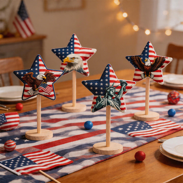 Unisex decorative fabric star display with wooden base Kalsten