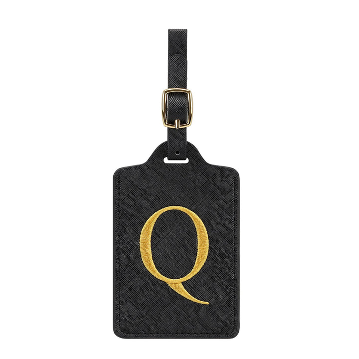 embroidered initial monogram leather luggage tag with adjustable buckle strap Kalsten