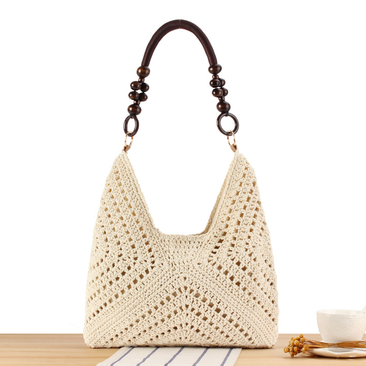 Handmade straw tote bag with elegant wooden handles Kalsten