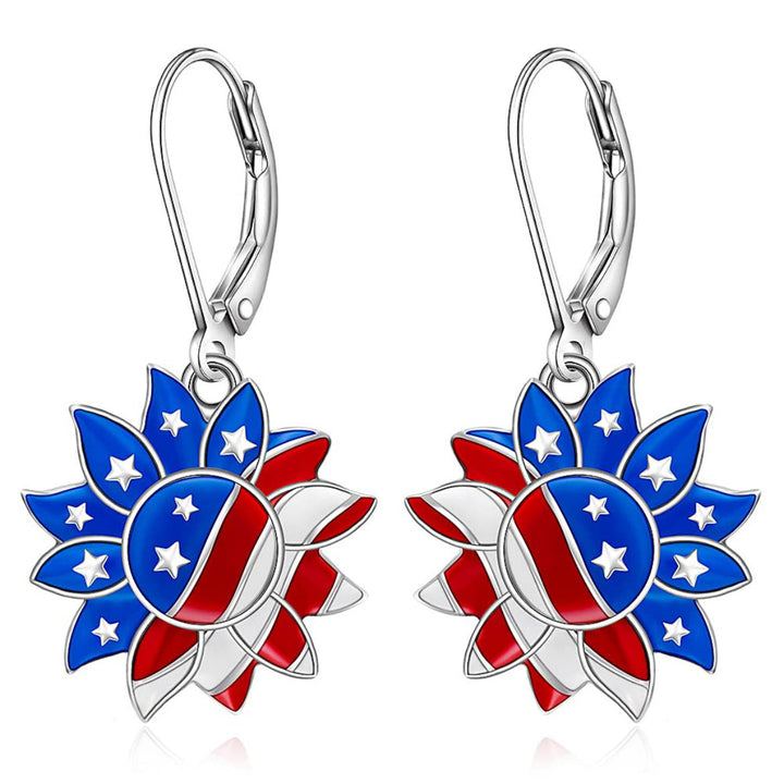 Women's enamelled sunflower earrings with star motif and safety lever clasp Kalsten