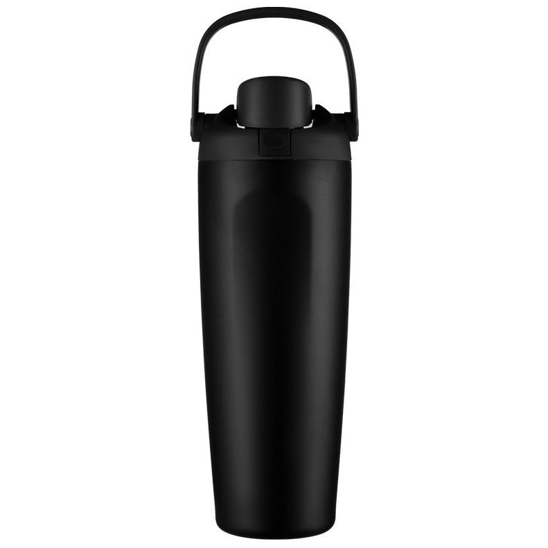 Unisex double-walled vacuum drinking bottle made of stainless steel with one-handed click closure and carrying handle Kalsten