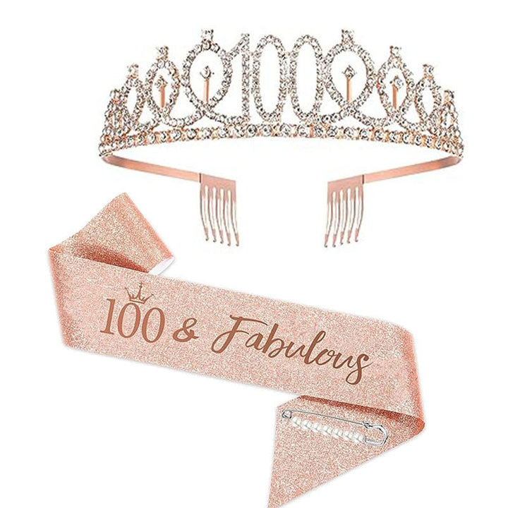 Women Crystal-Embellished Birthday Crown with Personalized Sash Kalsten