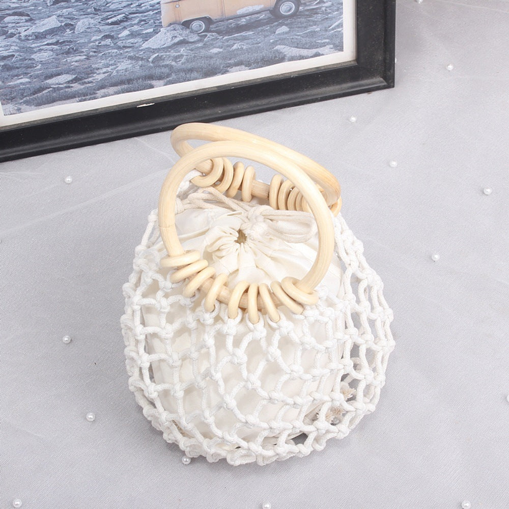 Macrame Carrying Bag with Wooden Handles Kalsten