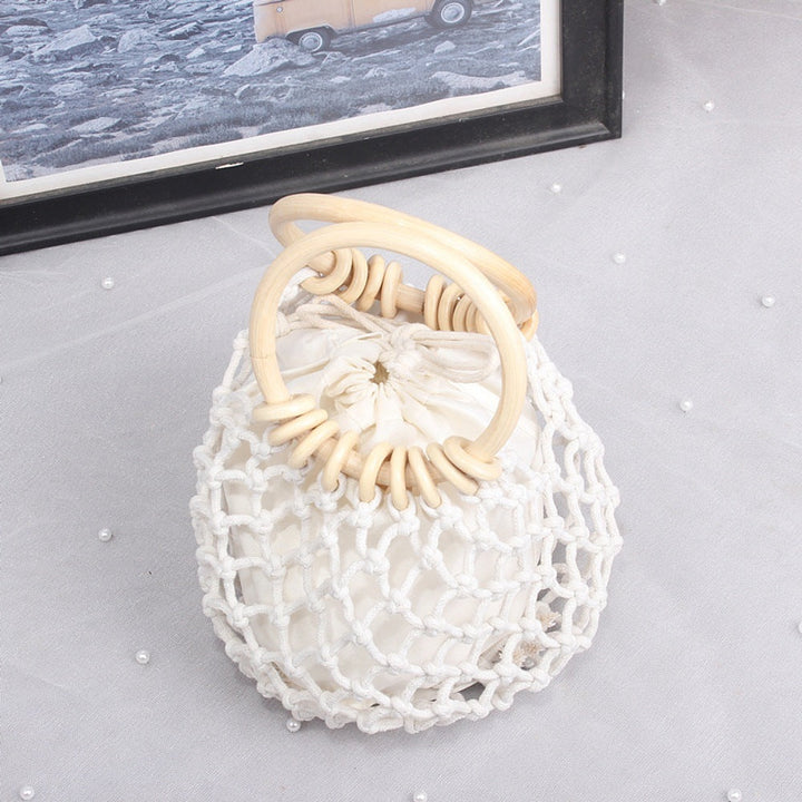 Macrame Carrying Bag with Wooden Handles Kalsten
