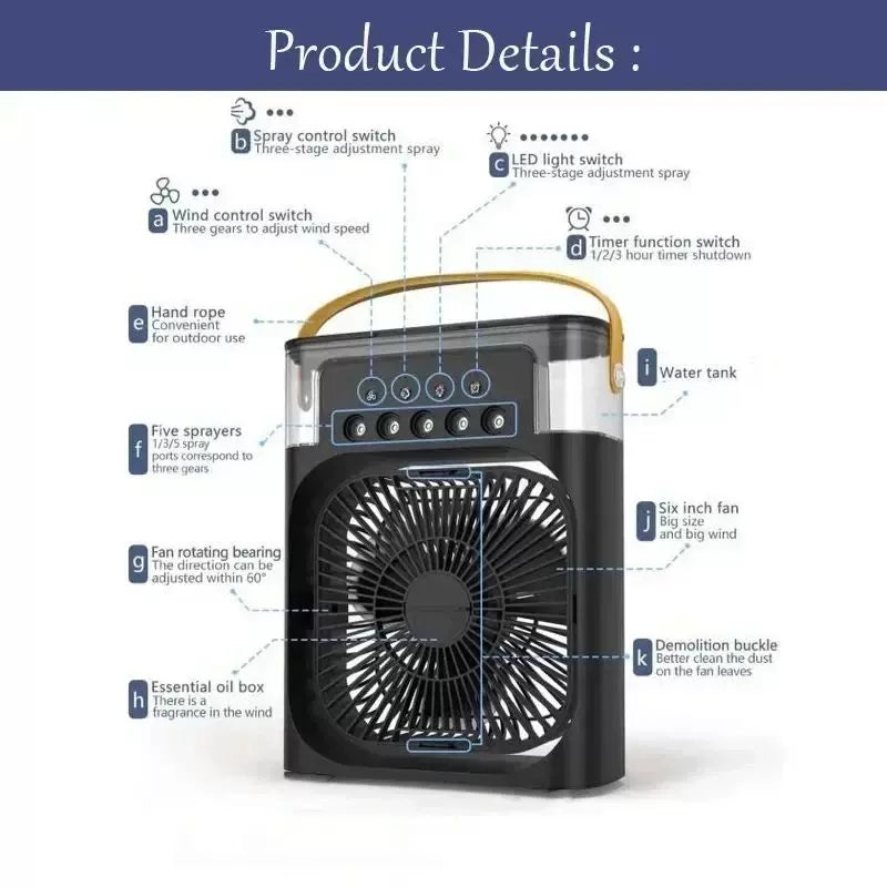 Unisex one size portable USB humidifying desk fan with ambient LED mood light and multi-stage air circulation Kalsten
