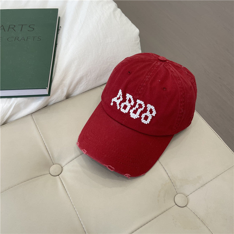 Women's Distressed Cotton Baseball Cap with Graphic Detailing Kalsten
