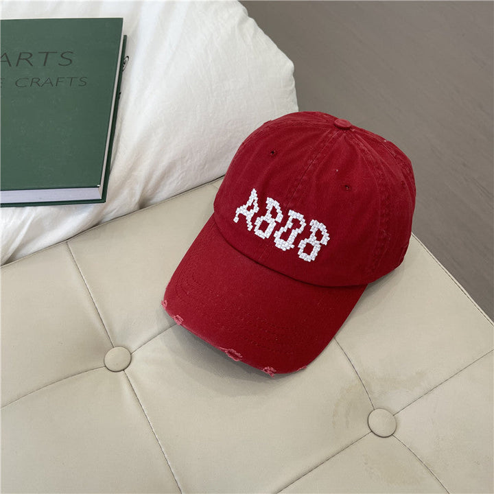 Women's Distressed Cotton Baseball Cap with Graphic Detailing Kalsten