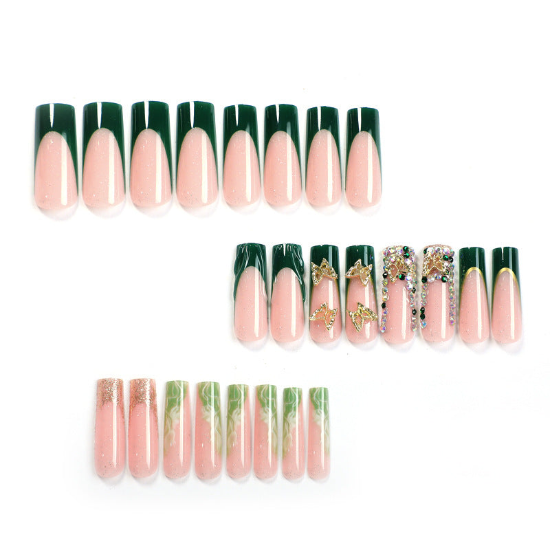 Premium Decorative Press-On Nail Set with Artistic Floral and Gem Accents Acalora
