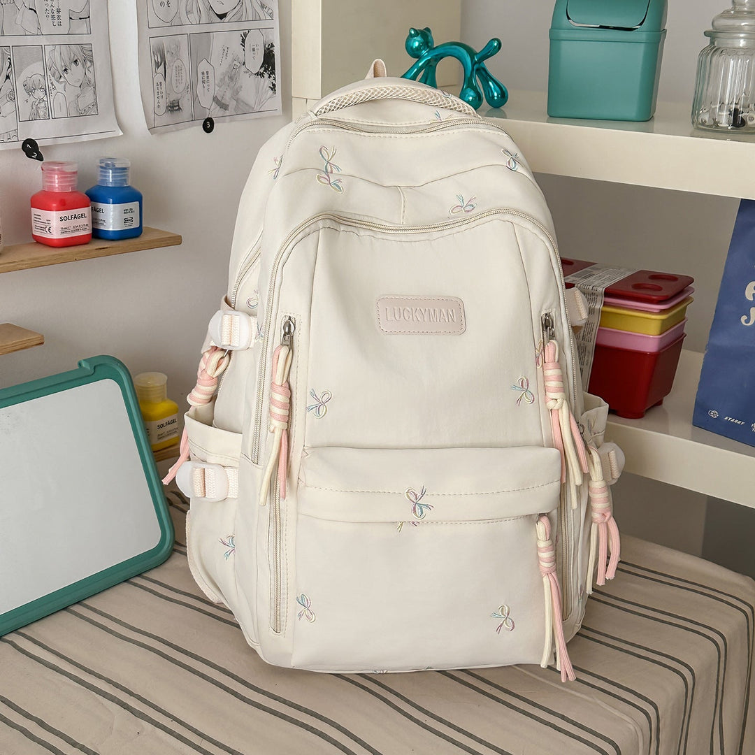 Embroidered Multi-Pocket School Backpack
