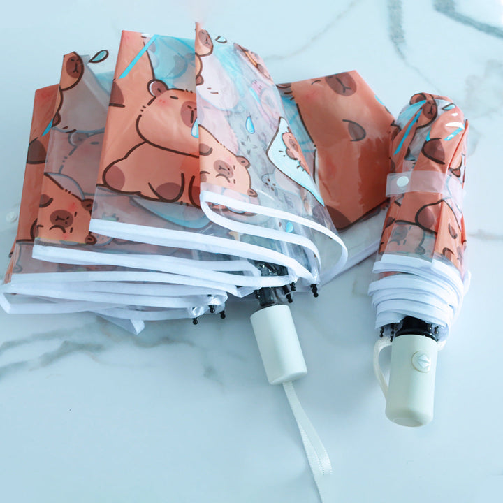 Women Folding Umbrella with Unique Cartoon Bear Design Kalsten