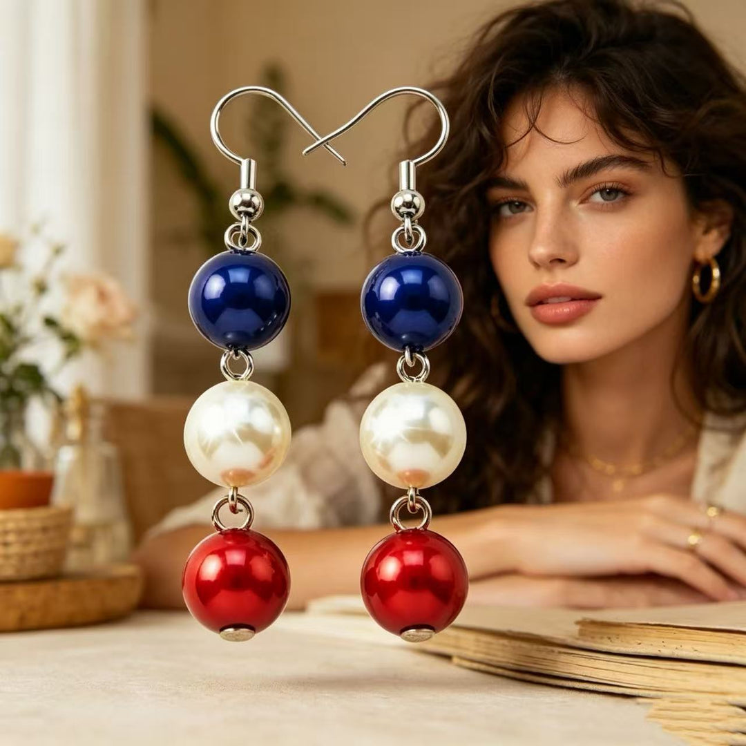 Women's Statement Earrings made of enamel with star and stripe motif and crystal embellishment Kalsten