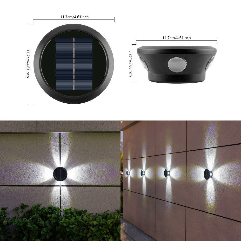 Round Solar Wall Lamp With Quad-Beam LED Decorative Outdoor Sconce And Weatherproof Housing Kalsten