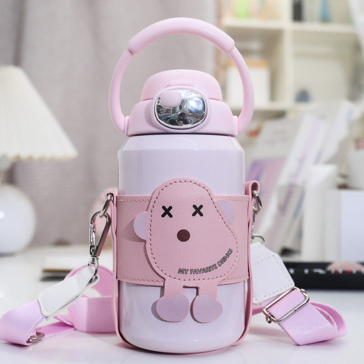 Insulated drinking bottle with cute animal design and practical carrying strap Kalsten