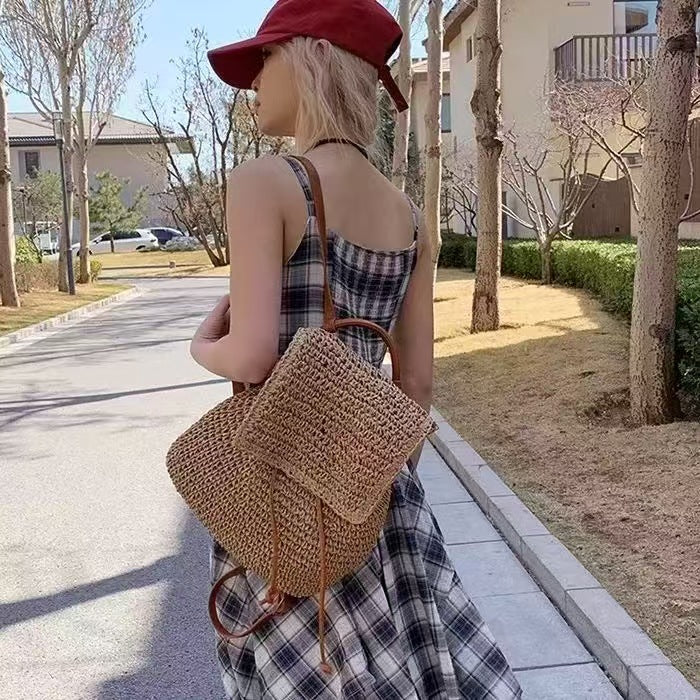 Backpack with Hand-Crocheted Design and Sturdy Leather Straps Kalsten