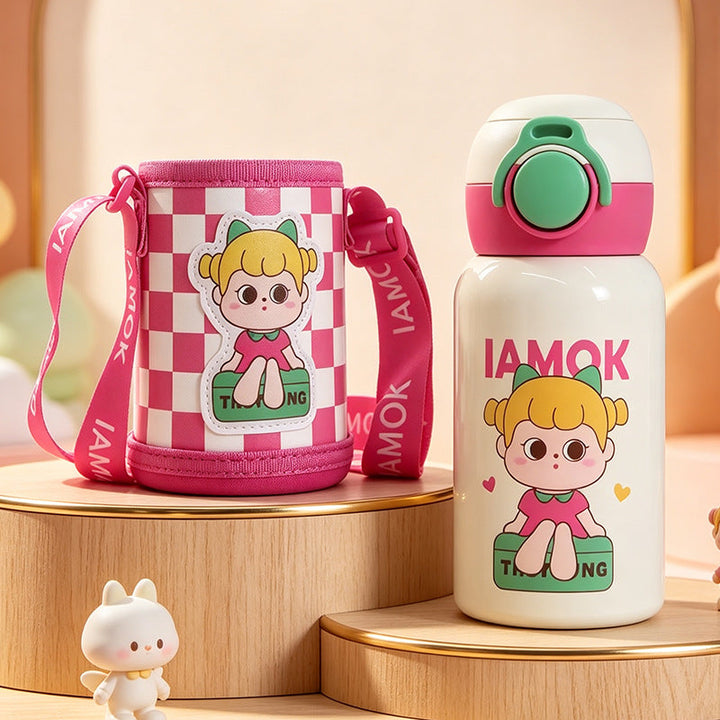 Women's insulated bottle with practical carrying strap and playful design Kalsten