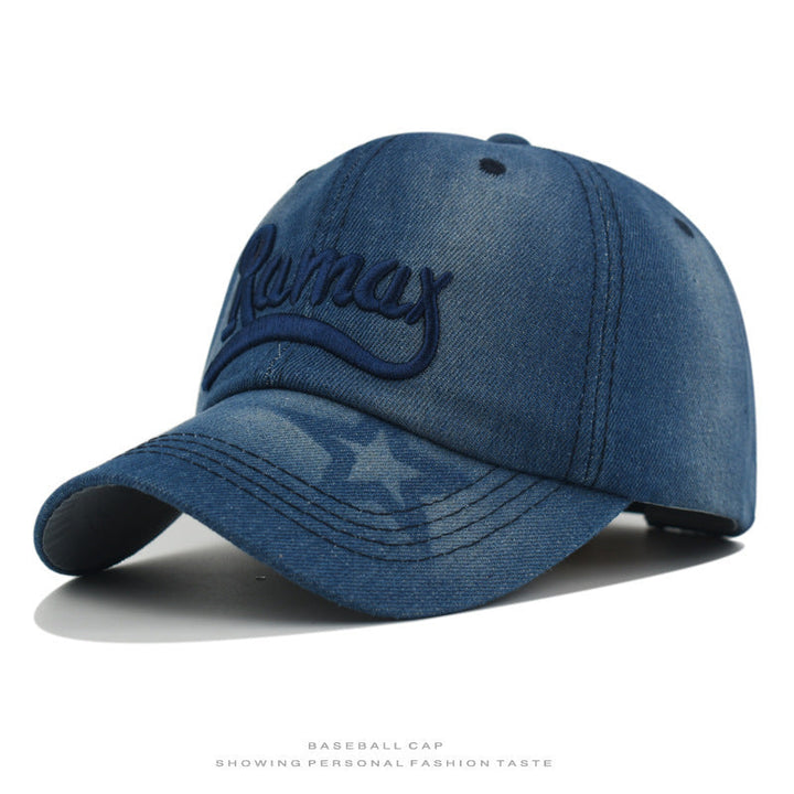 Men's Distressed Denim Embroidered Baseball Cap Kalsten