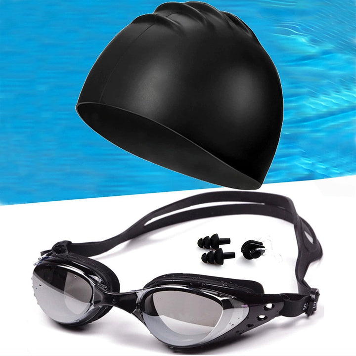 Swimming set with ergonomic swimming goggles and silicone cap Kalsten
