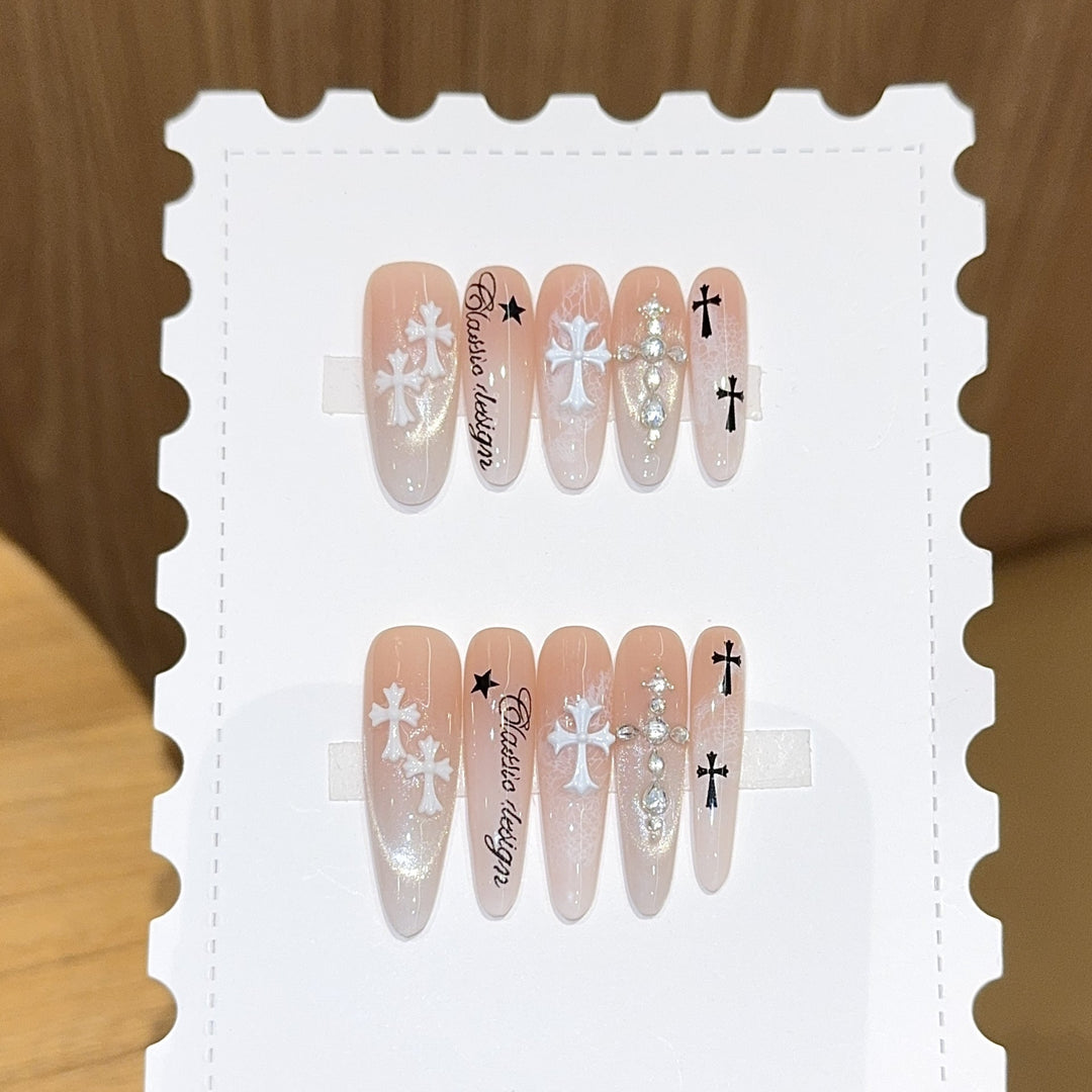 Artificial nail tips with cross and glitter motifs Kalsten