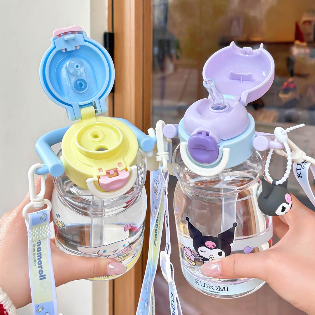 Women's water bottle with high-quality silicone carrying handle and playful character design Kalsten