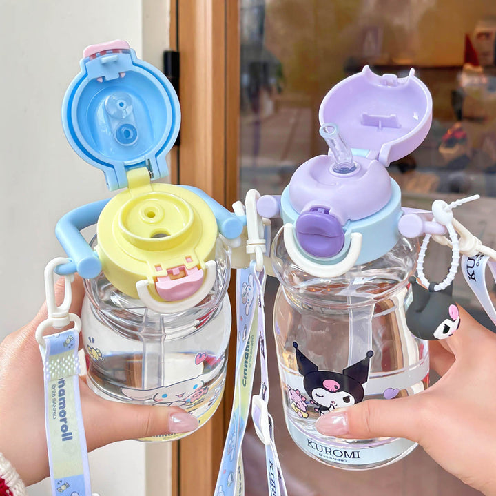Women's water bottle with high-quality silicone carrying handle and playful character design Kalsten