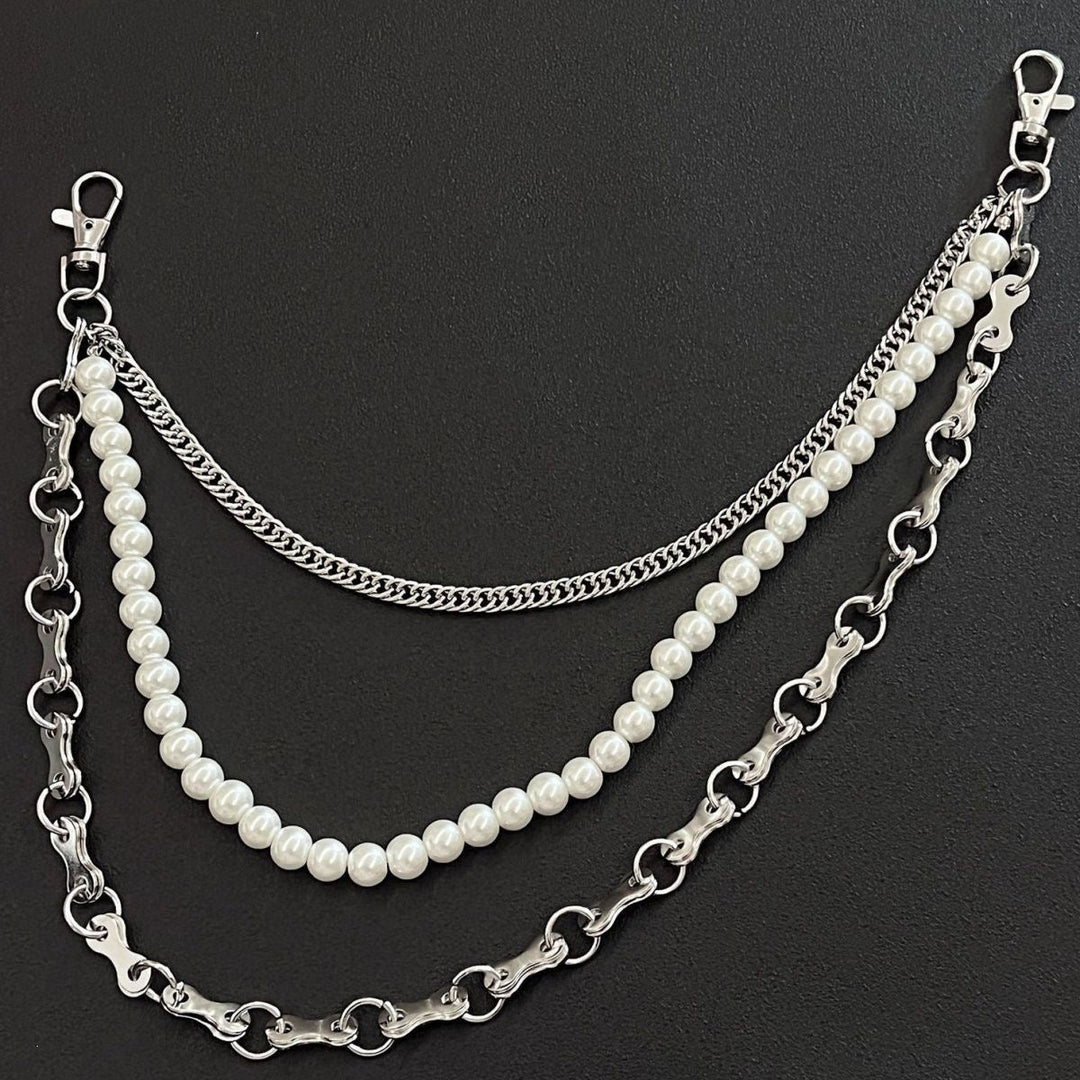 Fashionable chain bracelet with pearls and metal links Kalsten