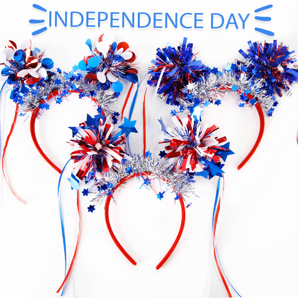 Unisex nan festive patriotic tinsel pompom headband with star garland and ribbon streamers Kalsten