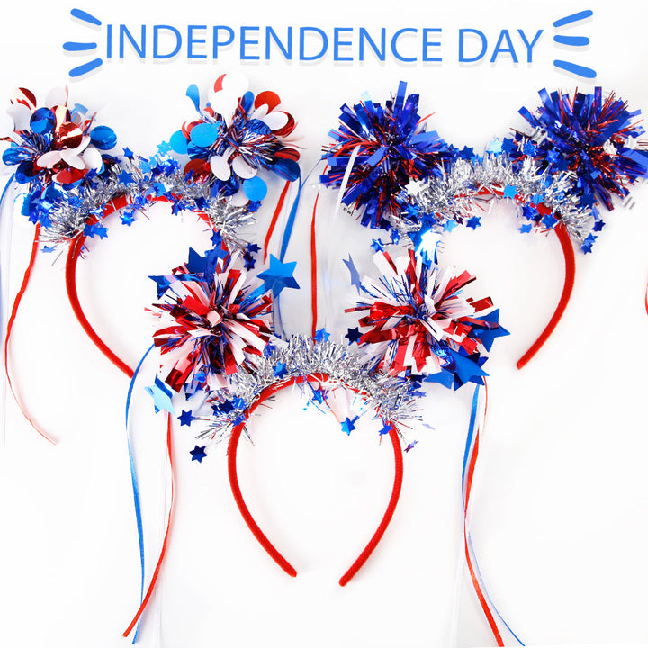 Unisex nan festive patriotic tinsel pompom headband with star garland and ribbon streamers Kalsten