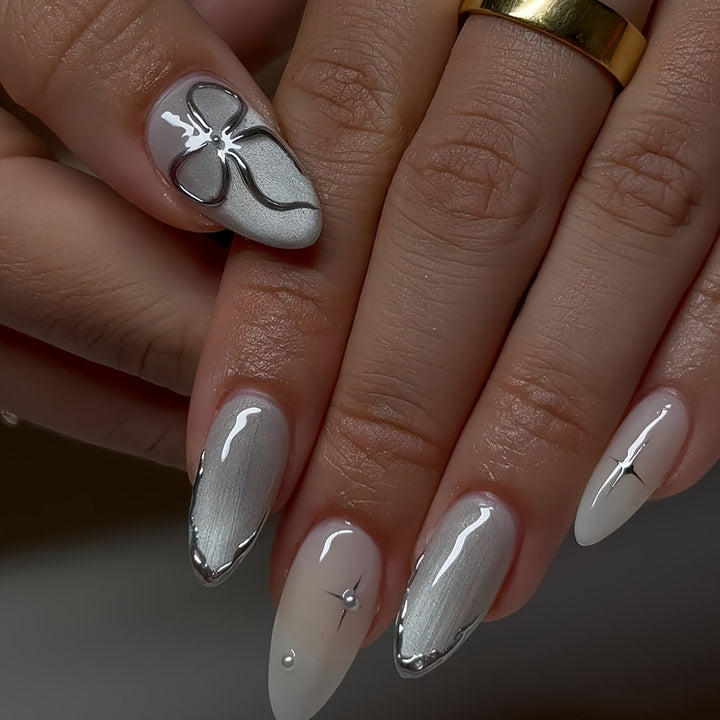 Elegant Press-On Nail Art with Floral Accents Kalsten