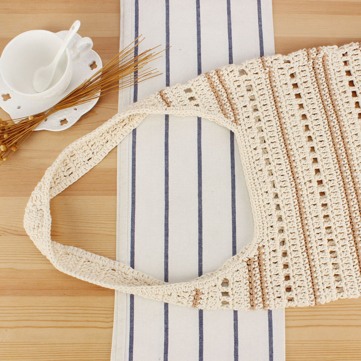 Braided Macrame Shoulder Bag with Modern Stripes Kalsten
