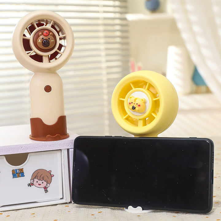 Unisex portable hand fan with cute bear figure rechargeable battery quiet motor and table stand Kalsten