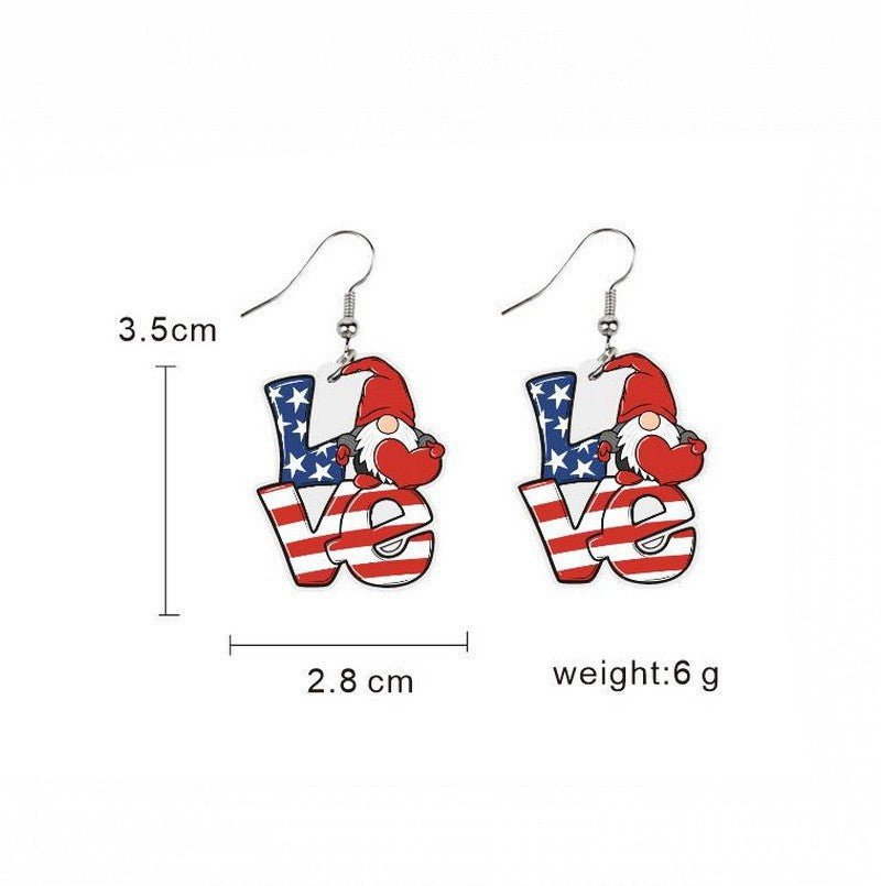 Ladies' lightweight wooden earrings in airplane jet design with patriotic motif and hypoallergenic fish hook Kalsten