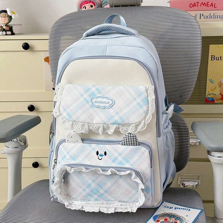 Cute Plaid Patterned Multi-Pocket School Backpack