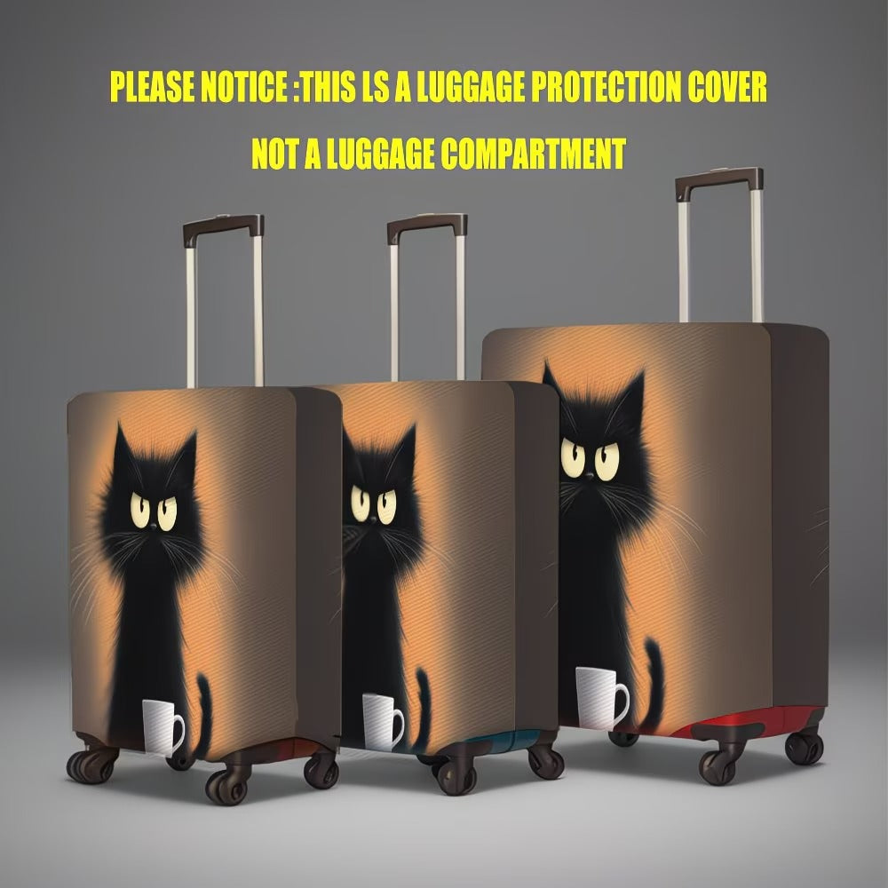 Unisex non-elastic suitcase cover with cartoon cat motif and cup design, durable travel suitcase protection Kalsten